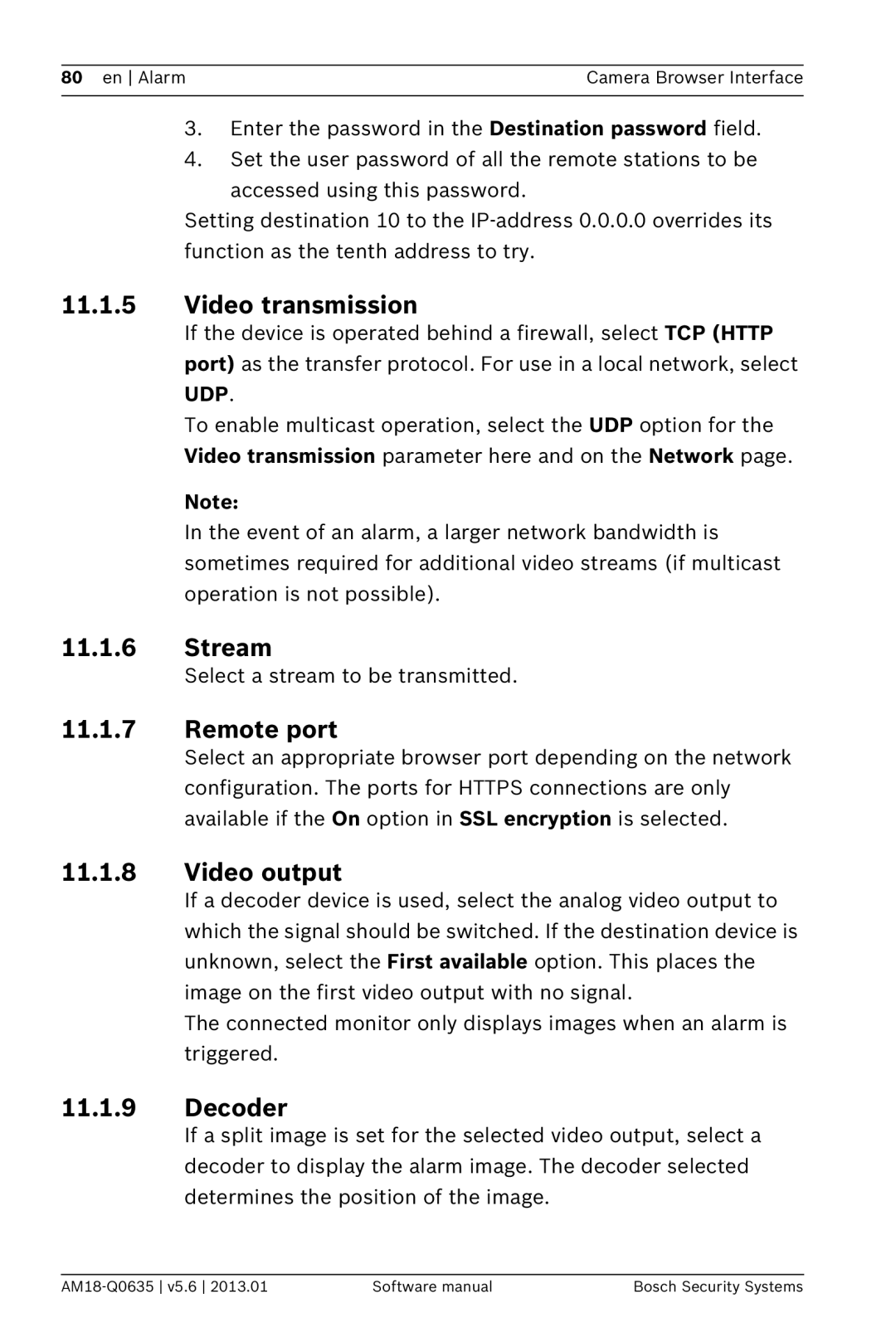 Bosch Appliances NBN-733, NDN-733 software manual Video transmission, Stream, Remote port, Video output, Decoder 
