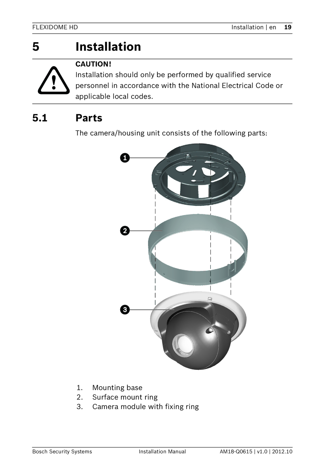 Bosch Appliances NDN-733 installation manual Installation, Parts 