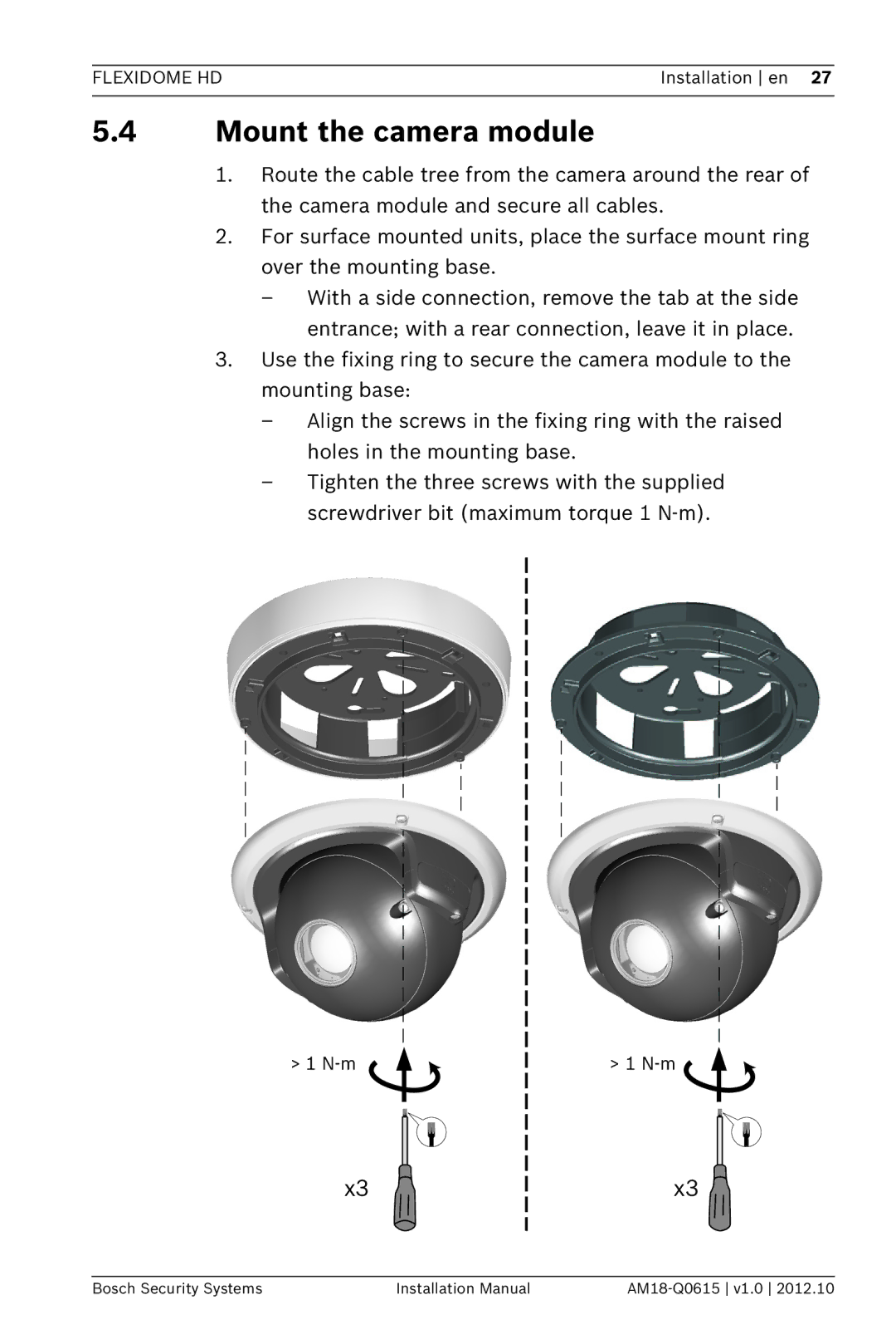 Bosch Appliances NDN-733 installation manual Mount the camera module 