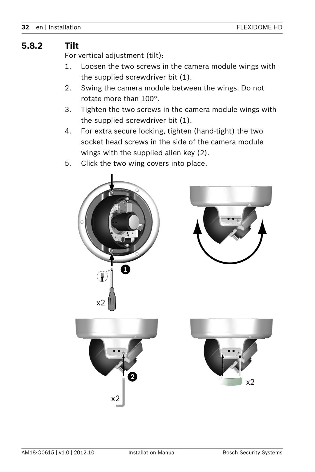 Bosch Appliances NDN-733 installation manual Tilt 