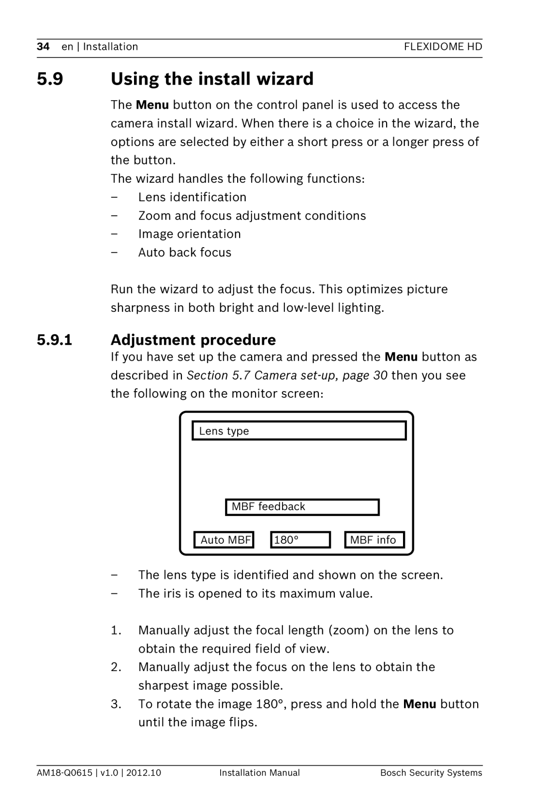 Bosch Appliances NDN-733 installation manual Using the install wizard, Adjustment procedure 