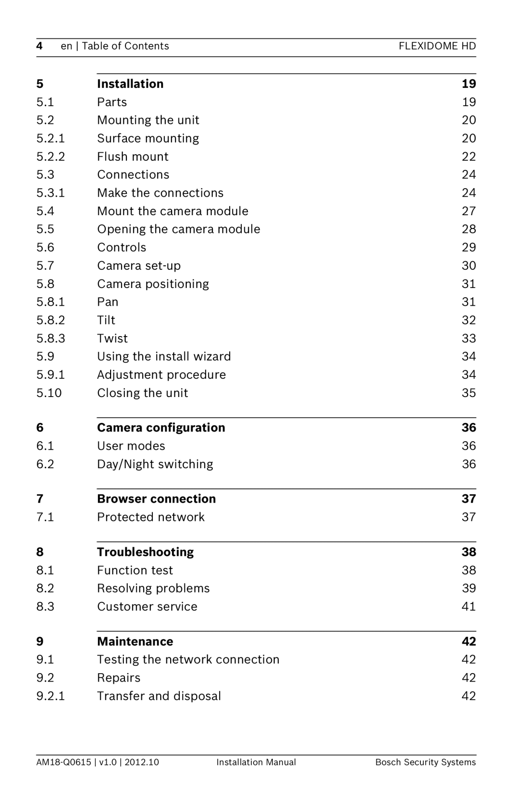 Bosch Appliances NDN-733 Installation, Camera configuration, Browser connection, Troubleshooting, Maintenance 