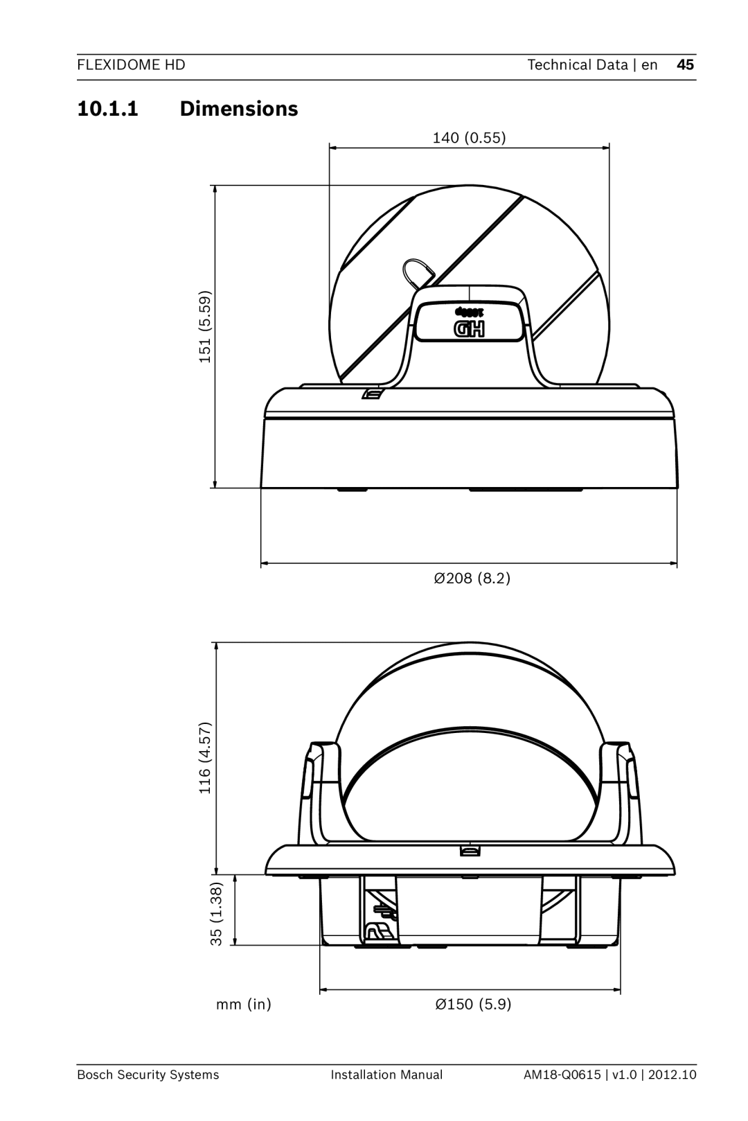 Bosch Appliances NDN-733 installation manual Dimensions 