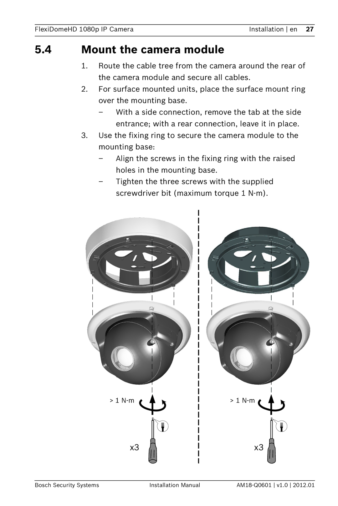 Bosch Appliances NDN-832 installation manual Mount the camera module, M 1 N-m 