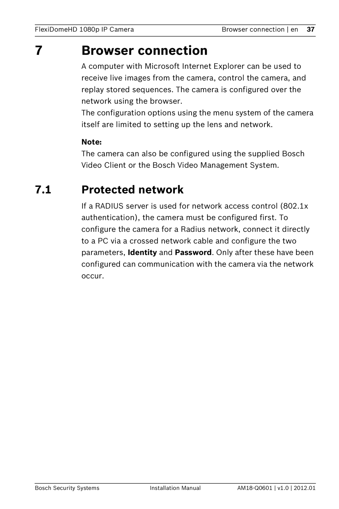 Bosch Appliances NDN-832 installation manual Browser connection, Protected network 