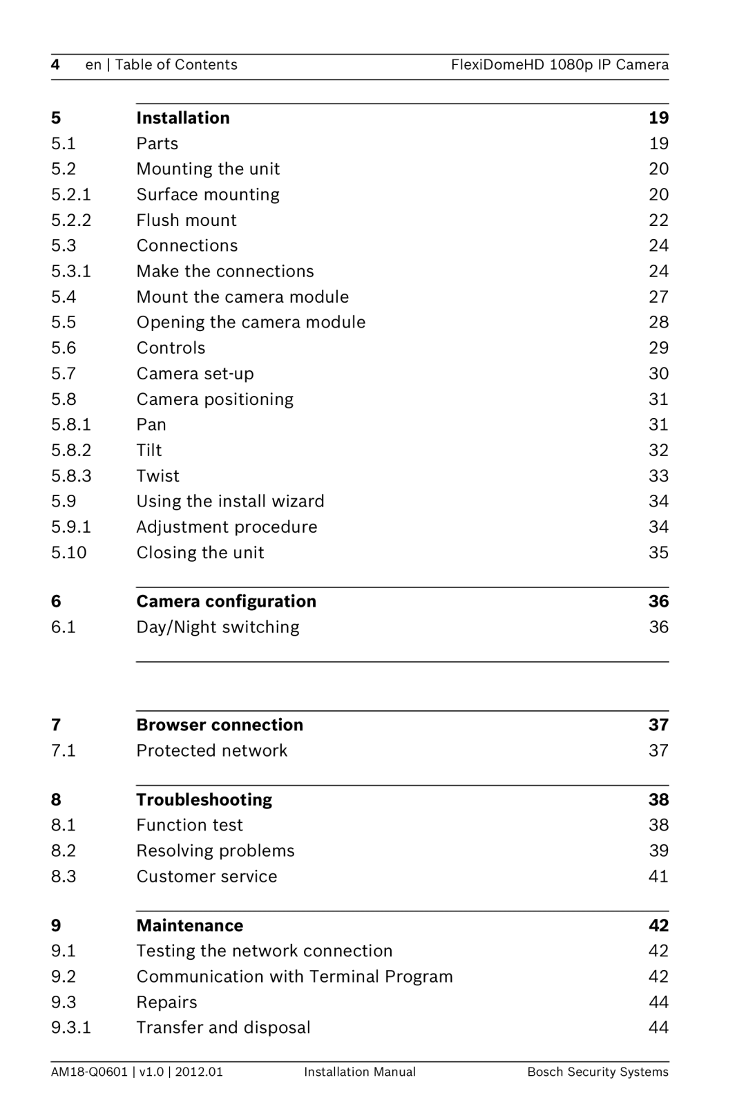 Bosch Appliances NDN-832 Installation, Camera configuration, Browser connection, Troubleshooting, Maintenance 