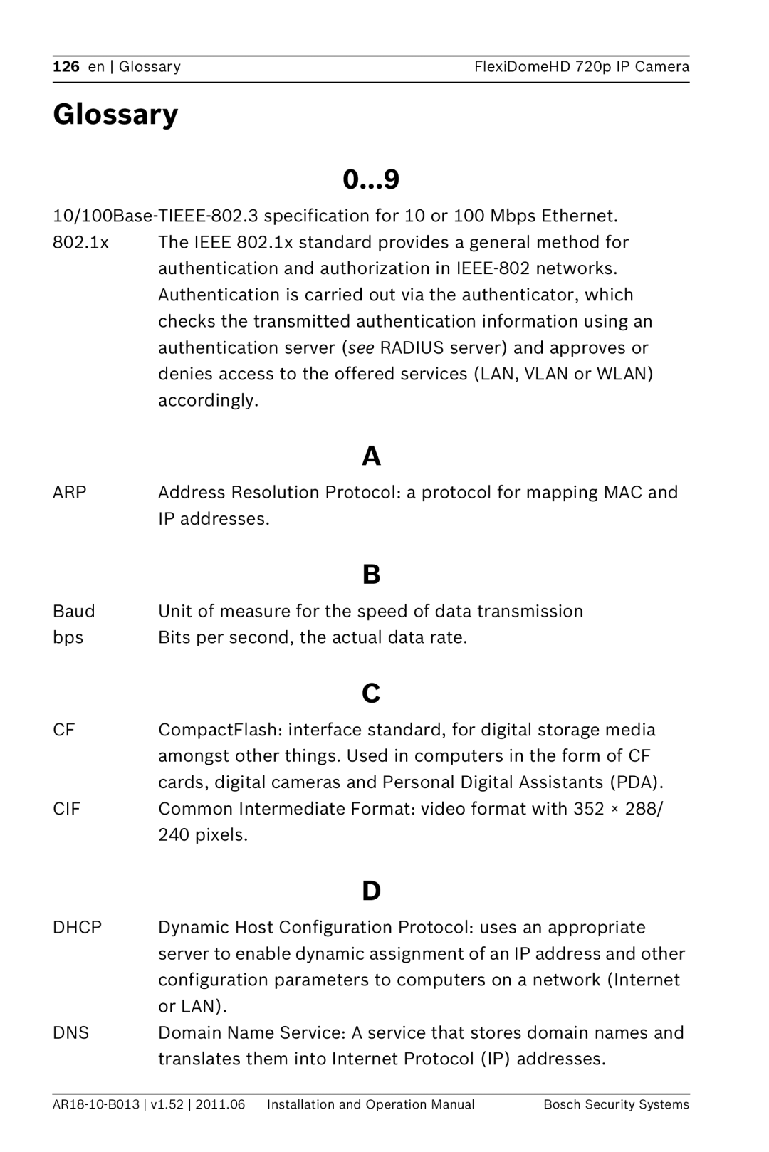 Bosch Appliances NDN-921 operation manual Glossary, Arp 