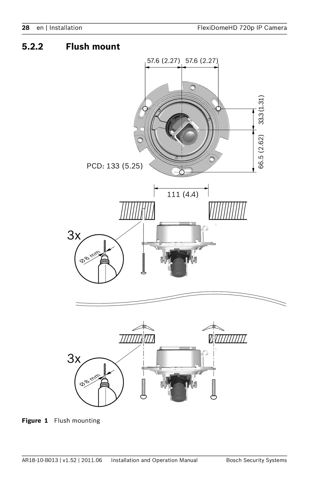 Bosch Appliances NDN-921 operation manual Flush mounting 