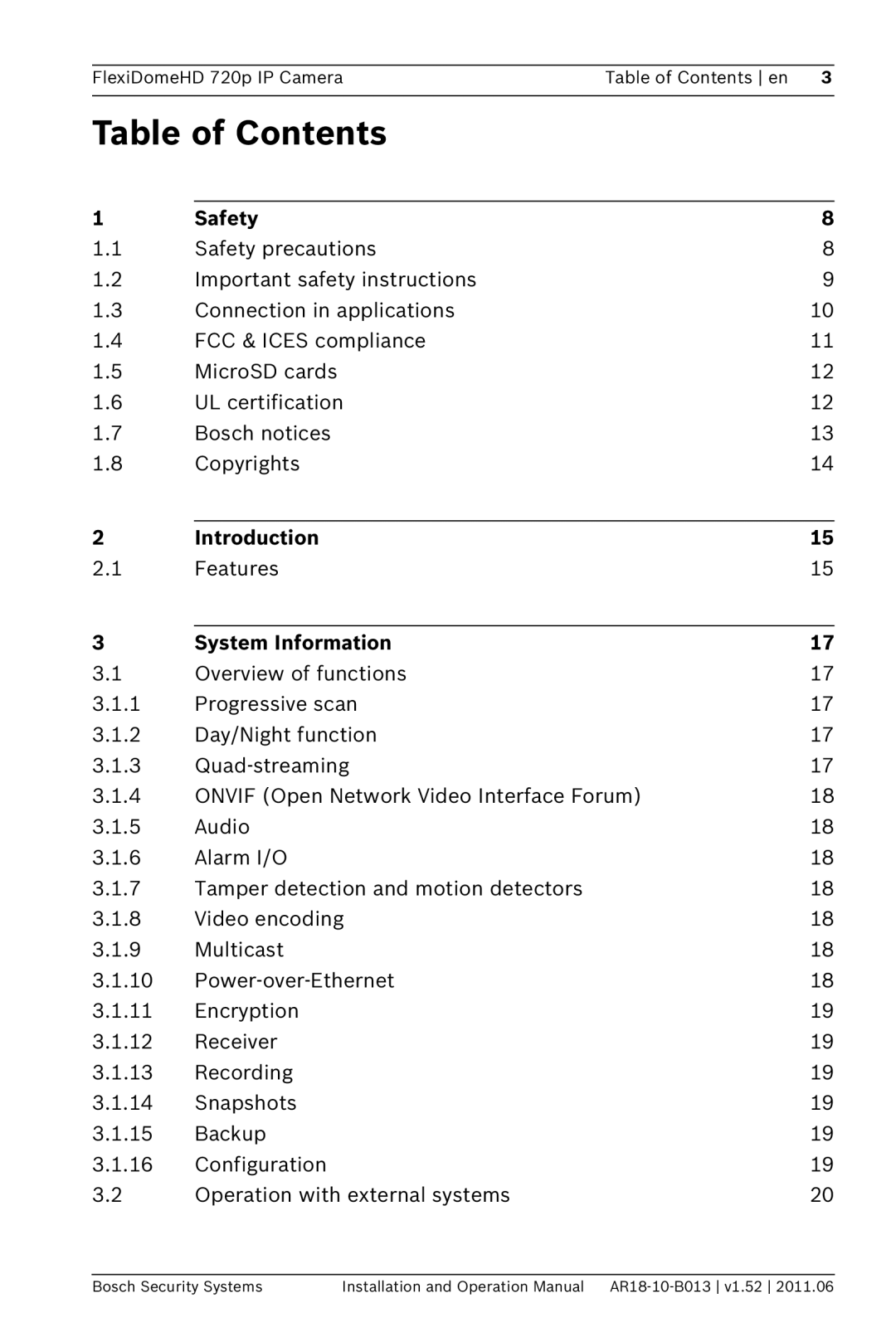 Bosch Appliances NDN-921 operation manual Table of Contents 