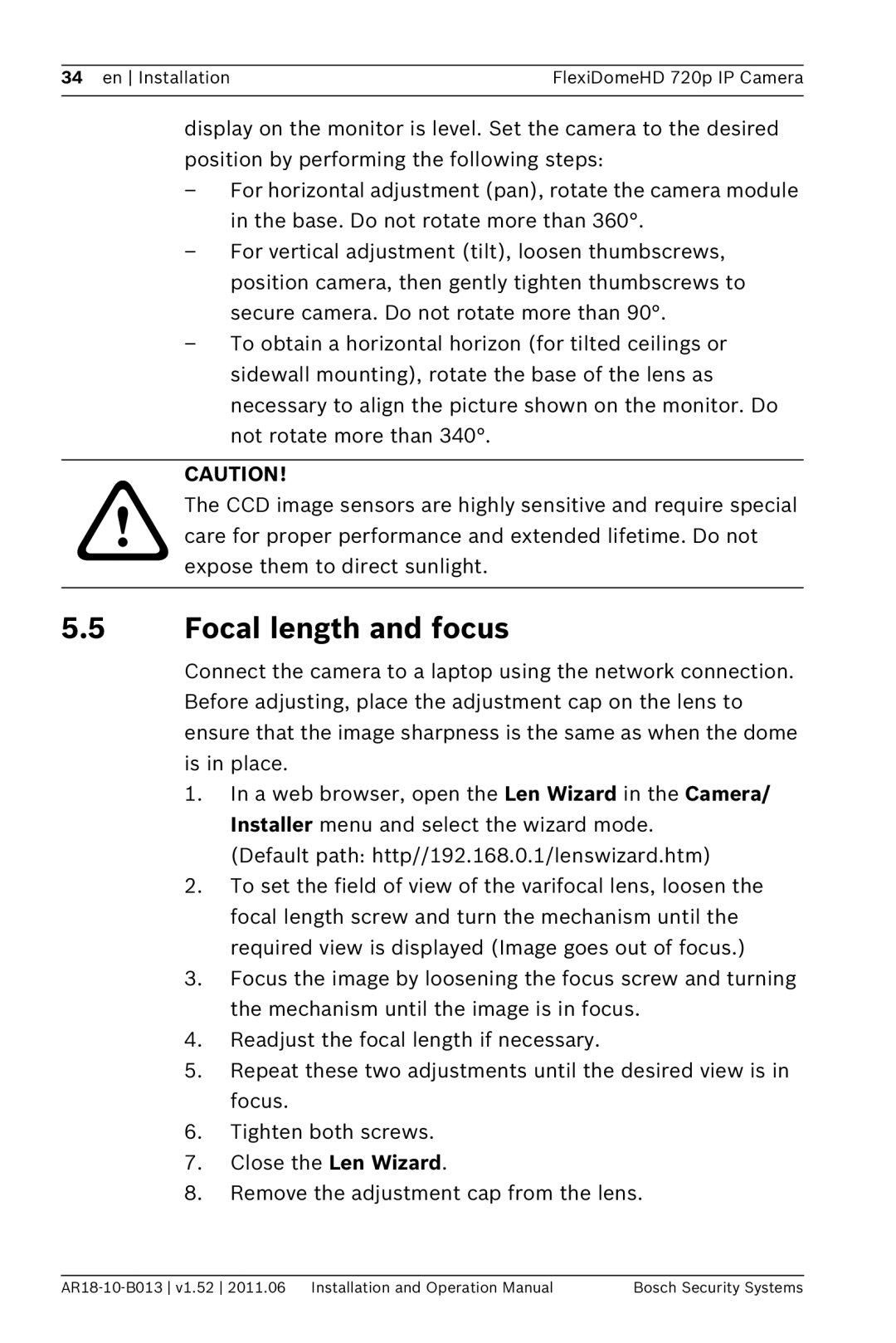 Bosch Appliances NDN-921 operation manual Focal length and focus 