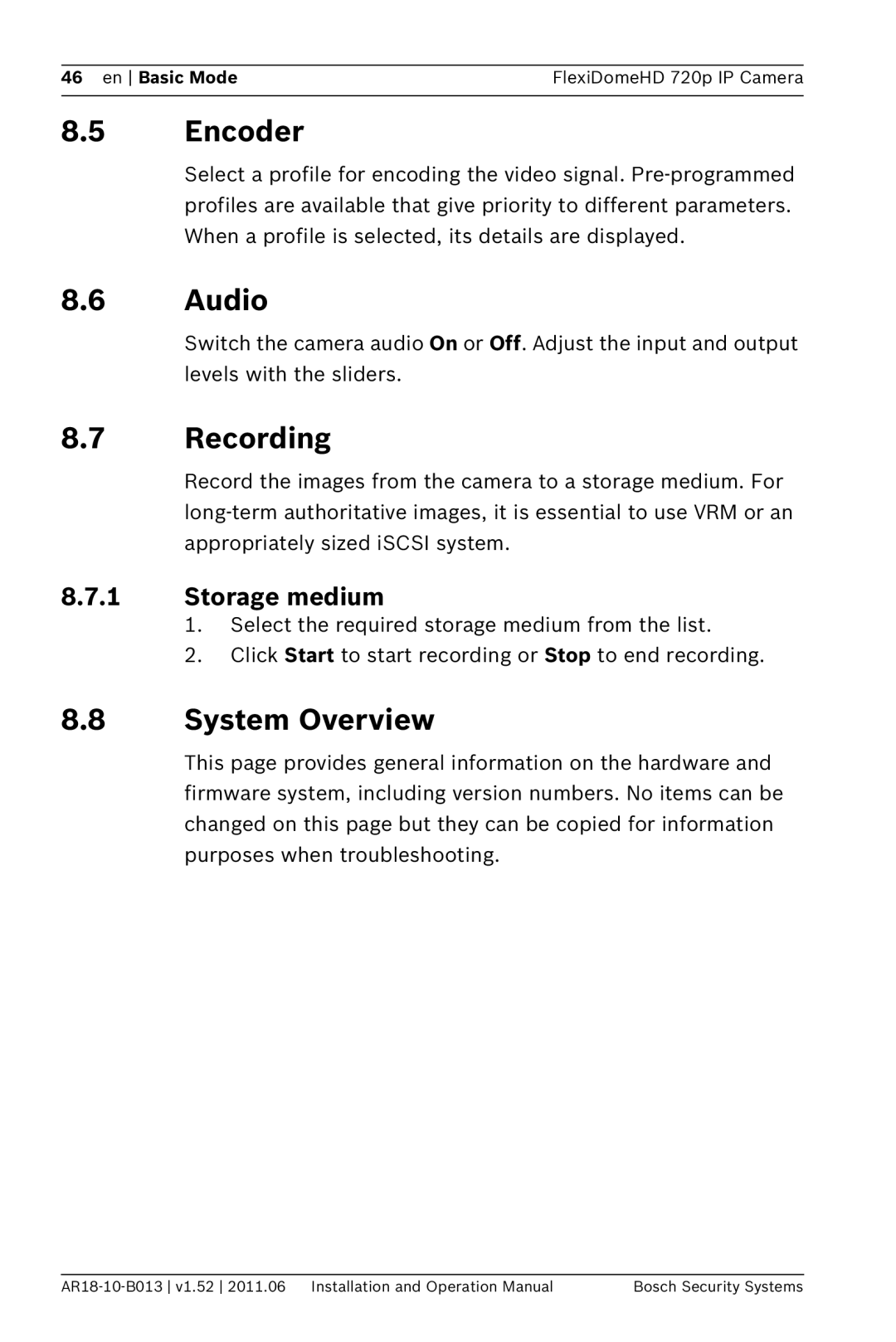 Bosch Appliances NDN-921 operation manual Encoder, Audio, Recording, System Overview, Storage medium 