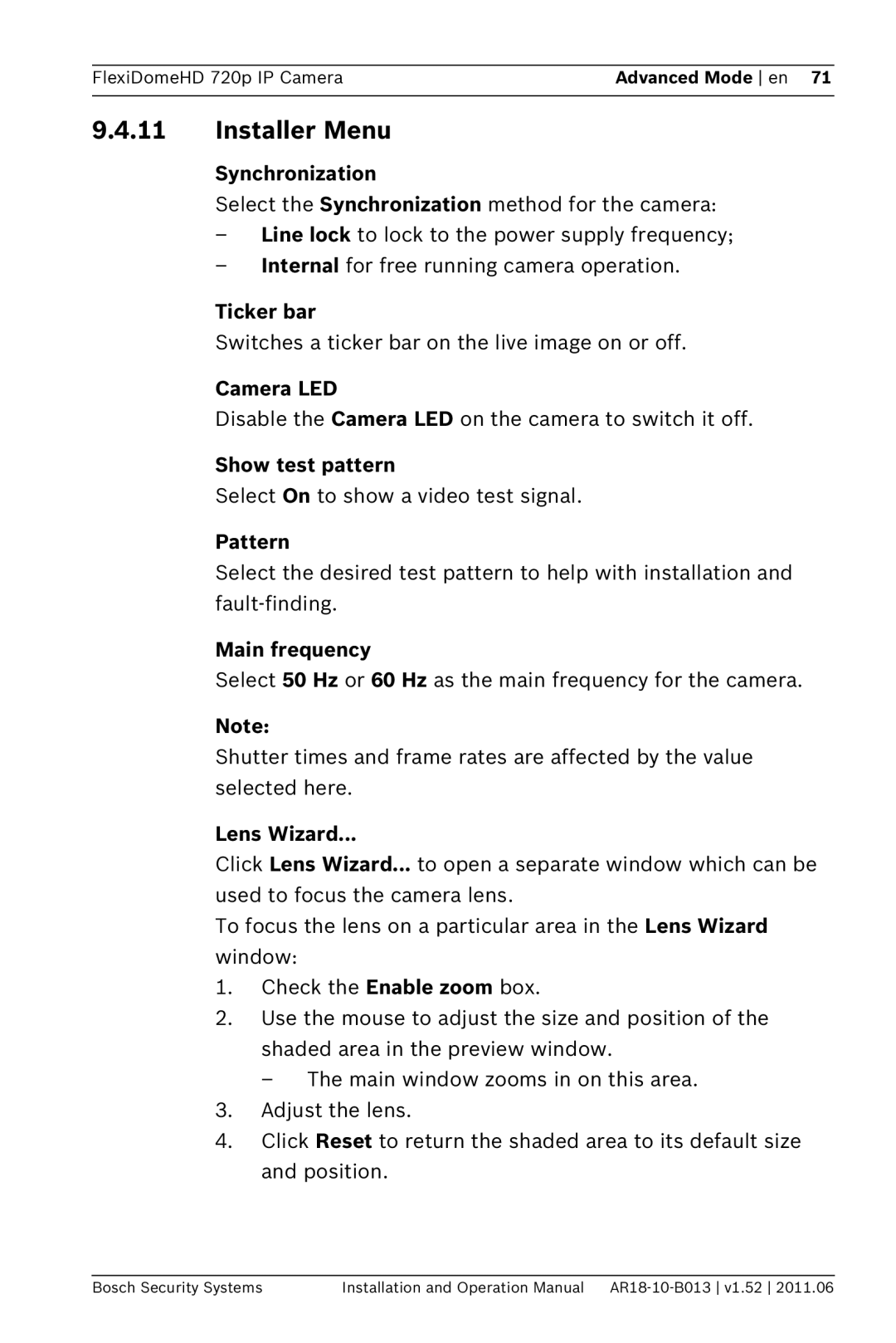 Bosch Appliances NDN-921 operation manual Installer Menu 