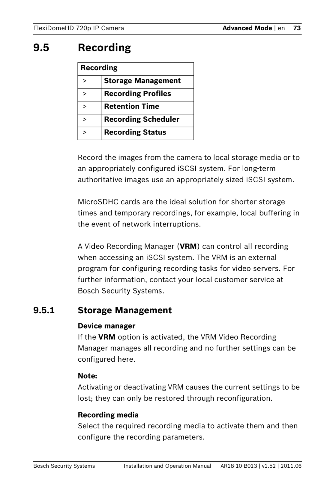 Bosch Appliances NDN-921 operation manual Storage Management, Device manager, Recording media 