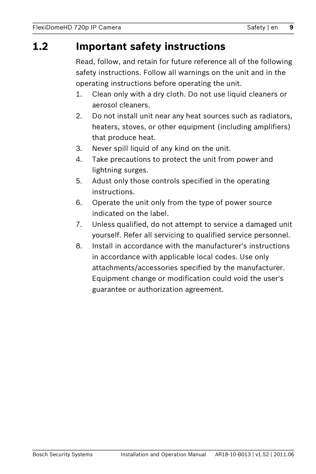 Bosch Appliances NDN-921 operation manual Important safety instructions 