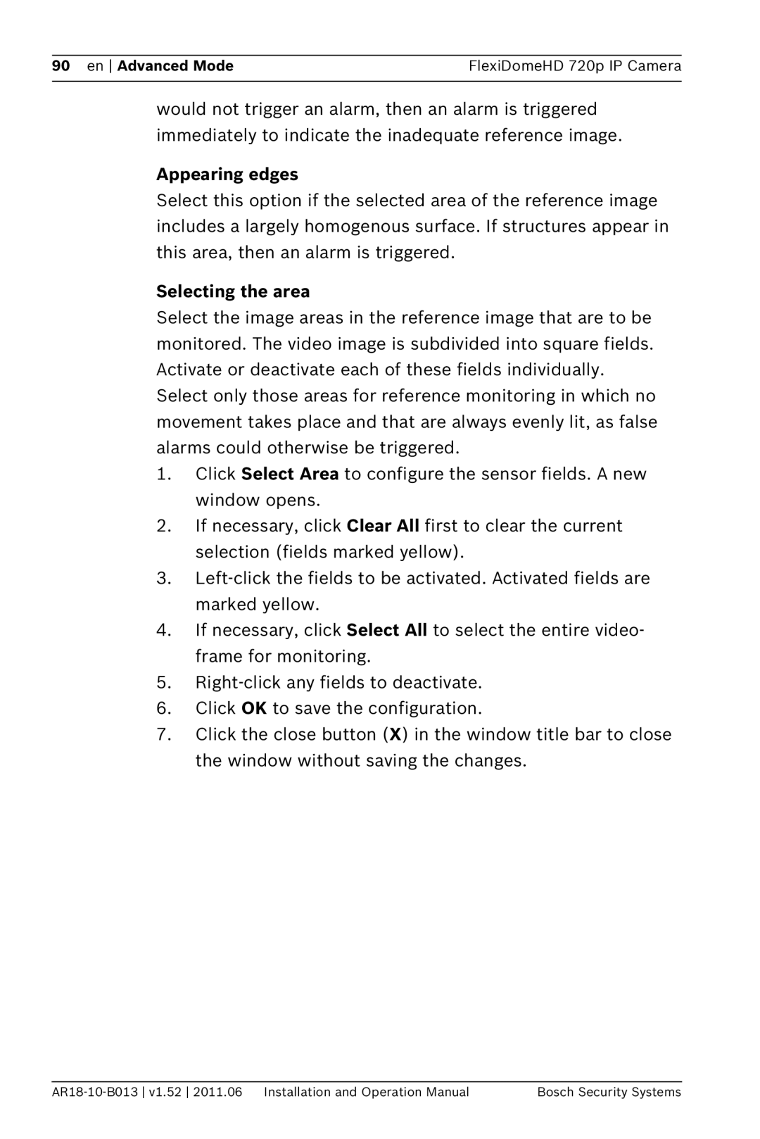 Bosch Appliances NDN-921 operation manual Appearing edges, Selecting the area 