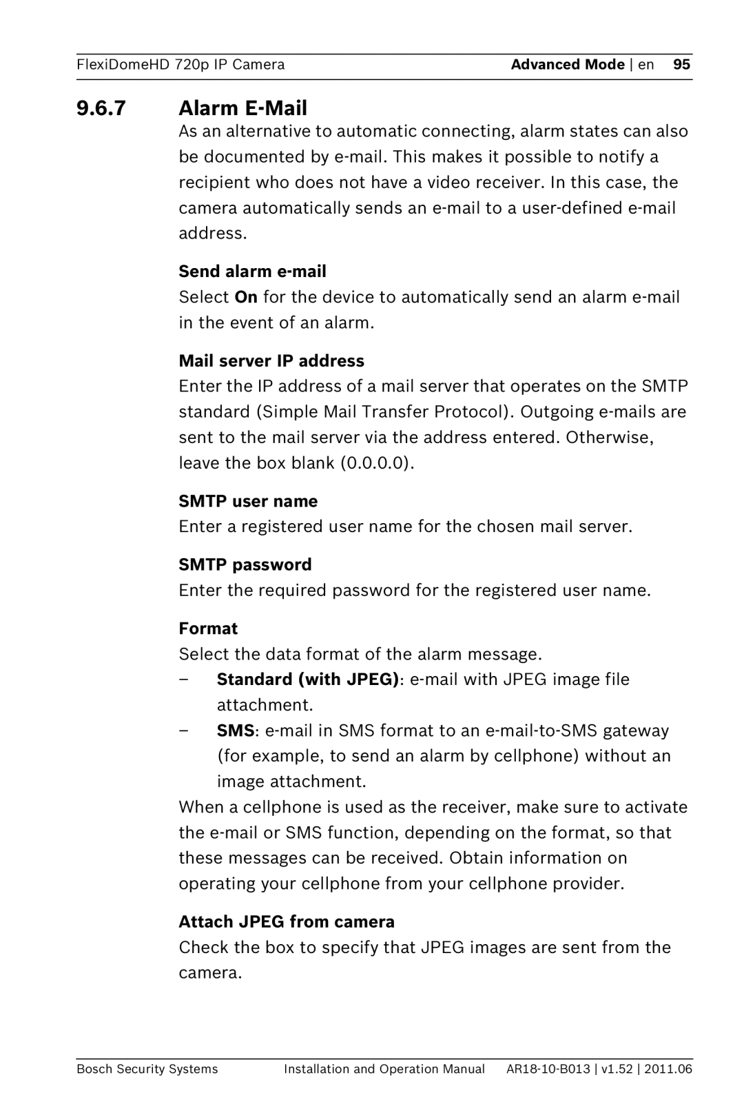 Bosch Appliances NDN-921 operation manual Alarm E-Mail 