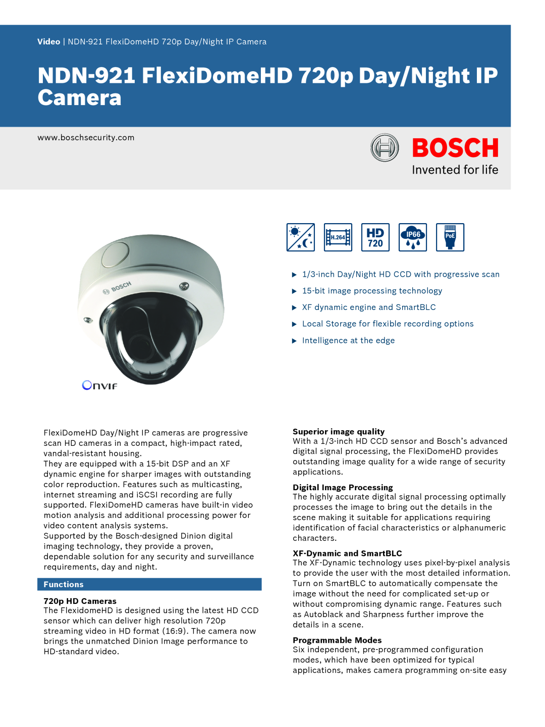 Bosch Appliances NDN-921 operation manual FlexiDomeHD 720p IP Camera, en Installation and Operation Manual 