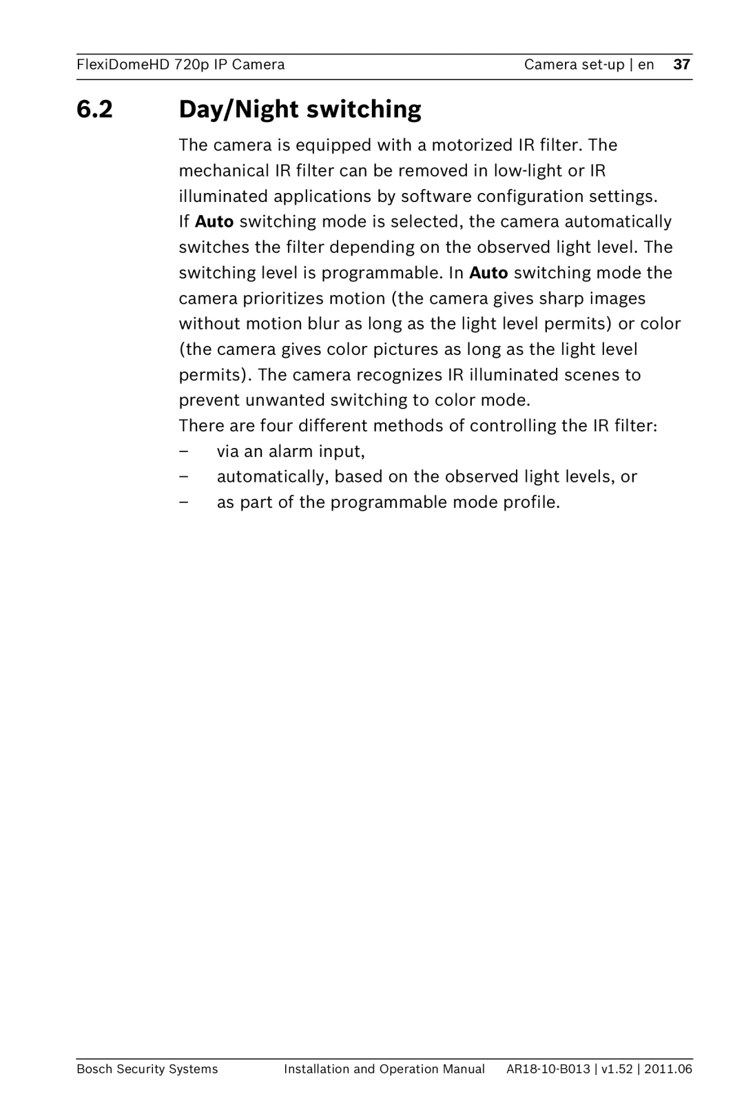 Bosch Appliances NDN-921 operation manual 6.2Day/Night switching 