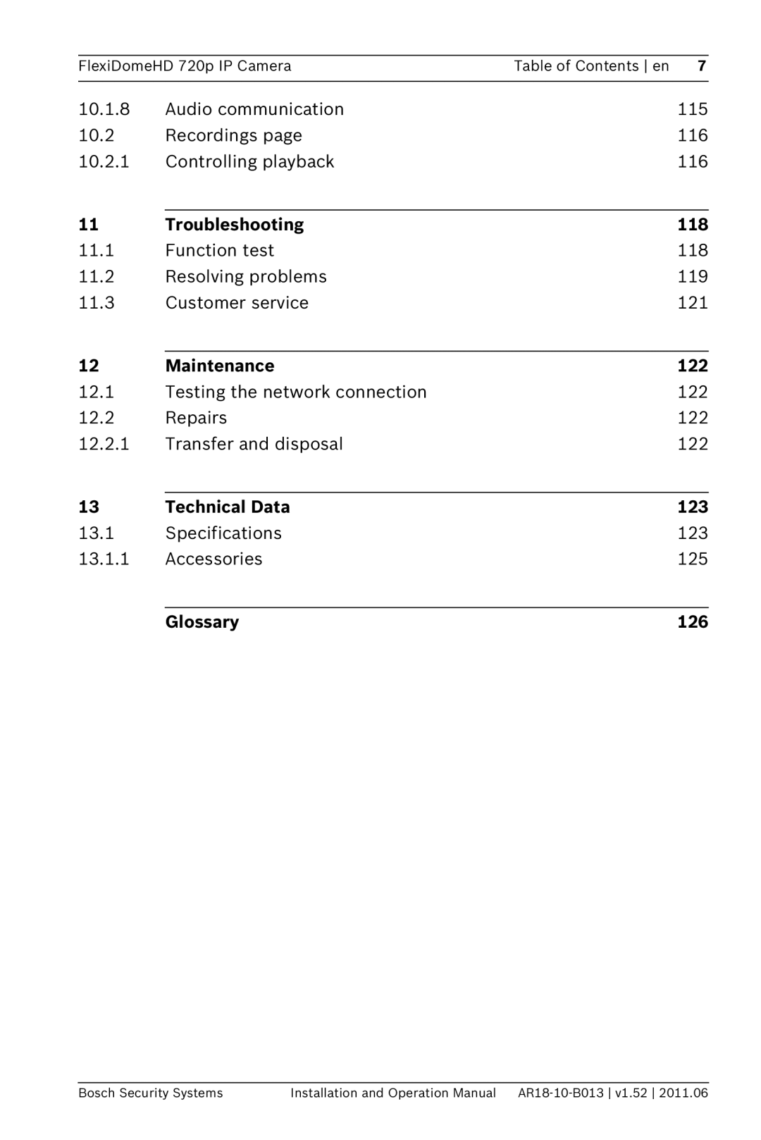 Bosch Appliances NDN-921 operation manual Troubleshooting, Maintenance, Technical Data, Glossary 