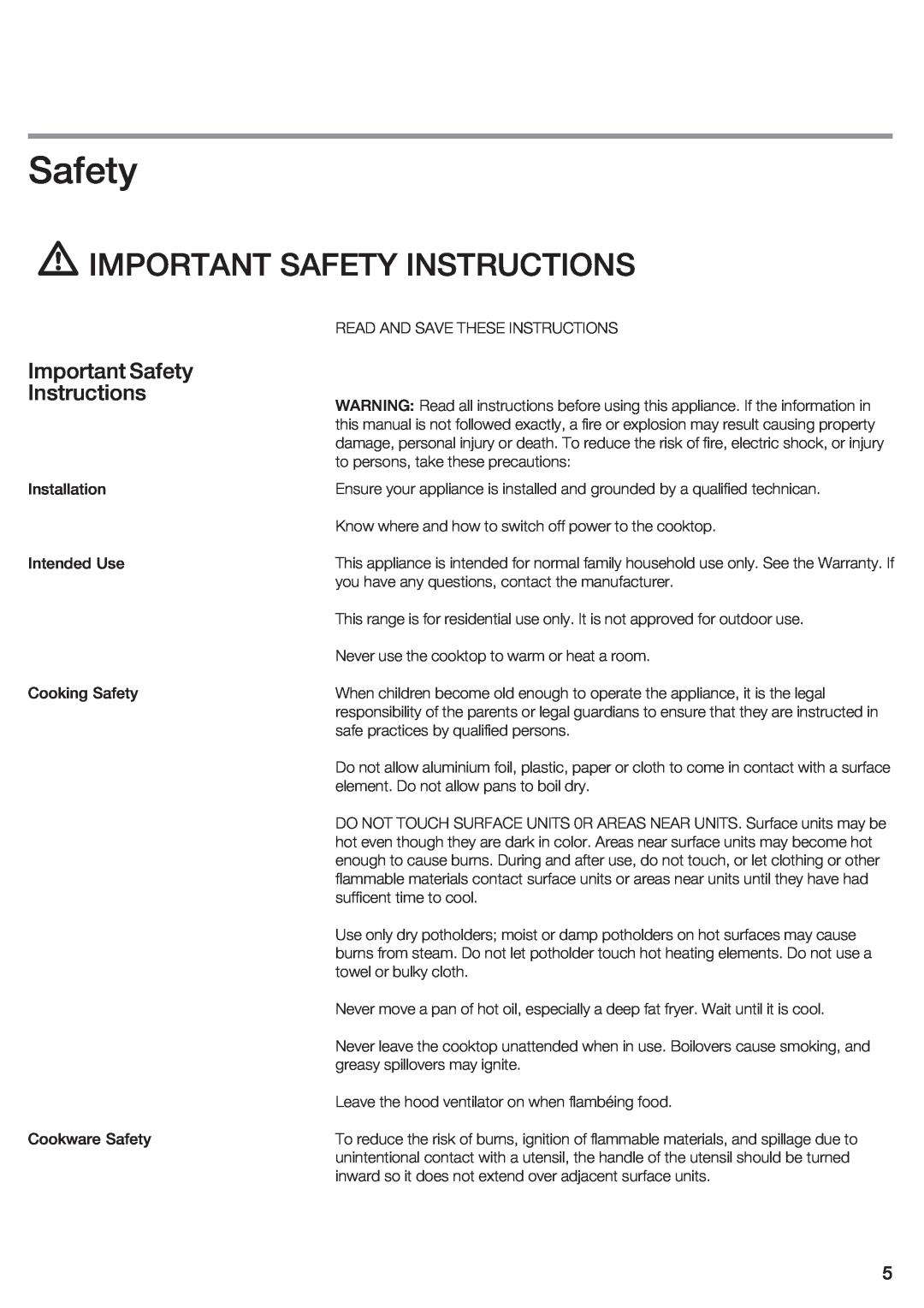 Bosch Appliances NEM 94, NEM 75 Importantsafetyinstructions, Installation Intended Use Cooking Safety, Cookware Safety 