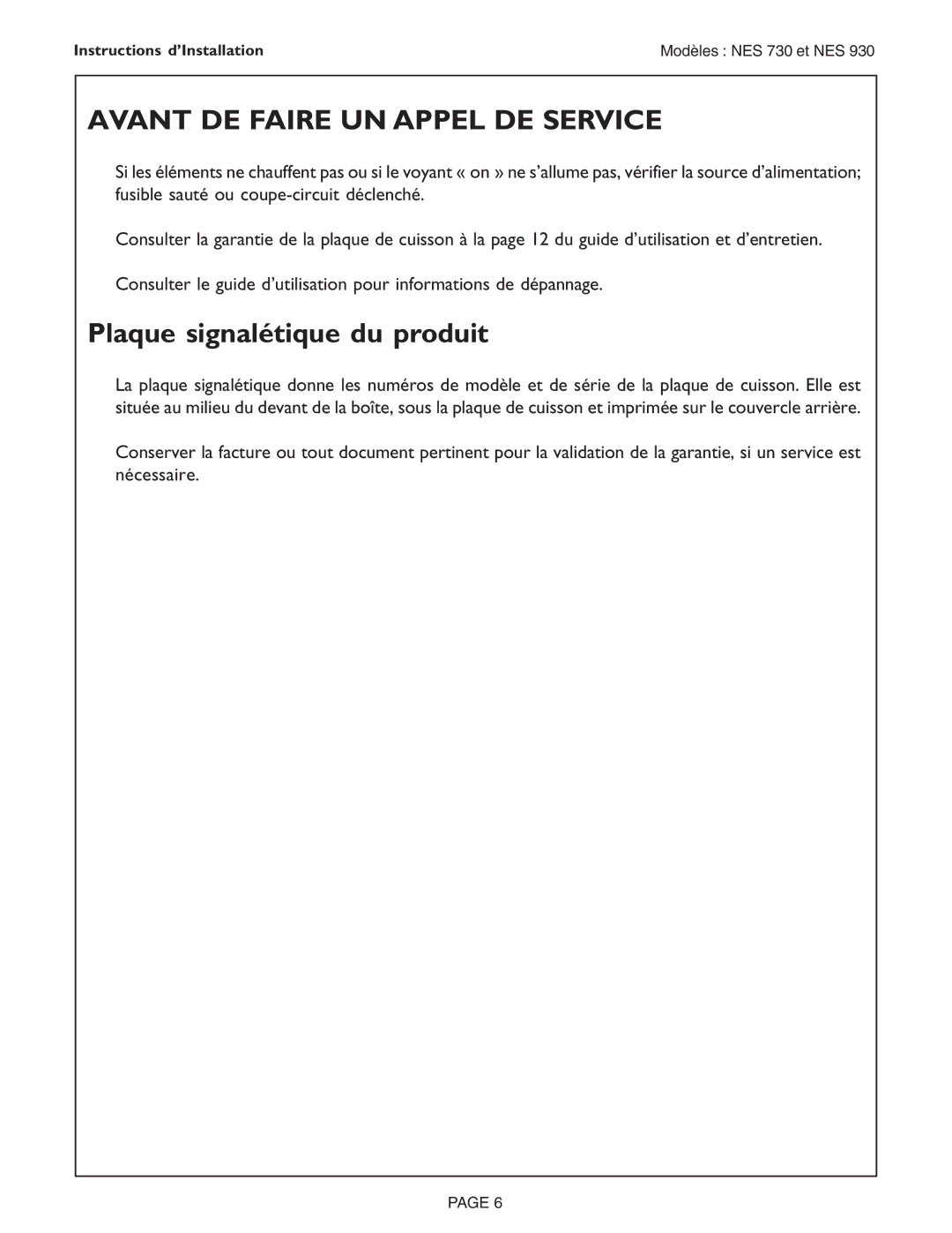 Bosch Appliances Cooktop, NES 930 UC, NES 730 UC, 98 Avant DE Faire UN Appel DE Service, Plaque signalétique du produit 