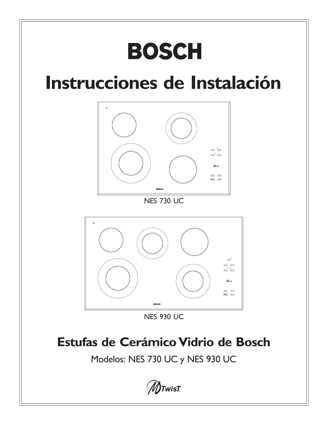 Bosch Appliances NES 730 UC, NES 930 UC, 98, Cooktop installation instructions Instrucciones de Instalación 