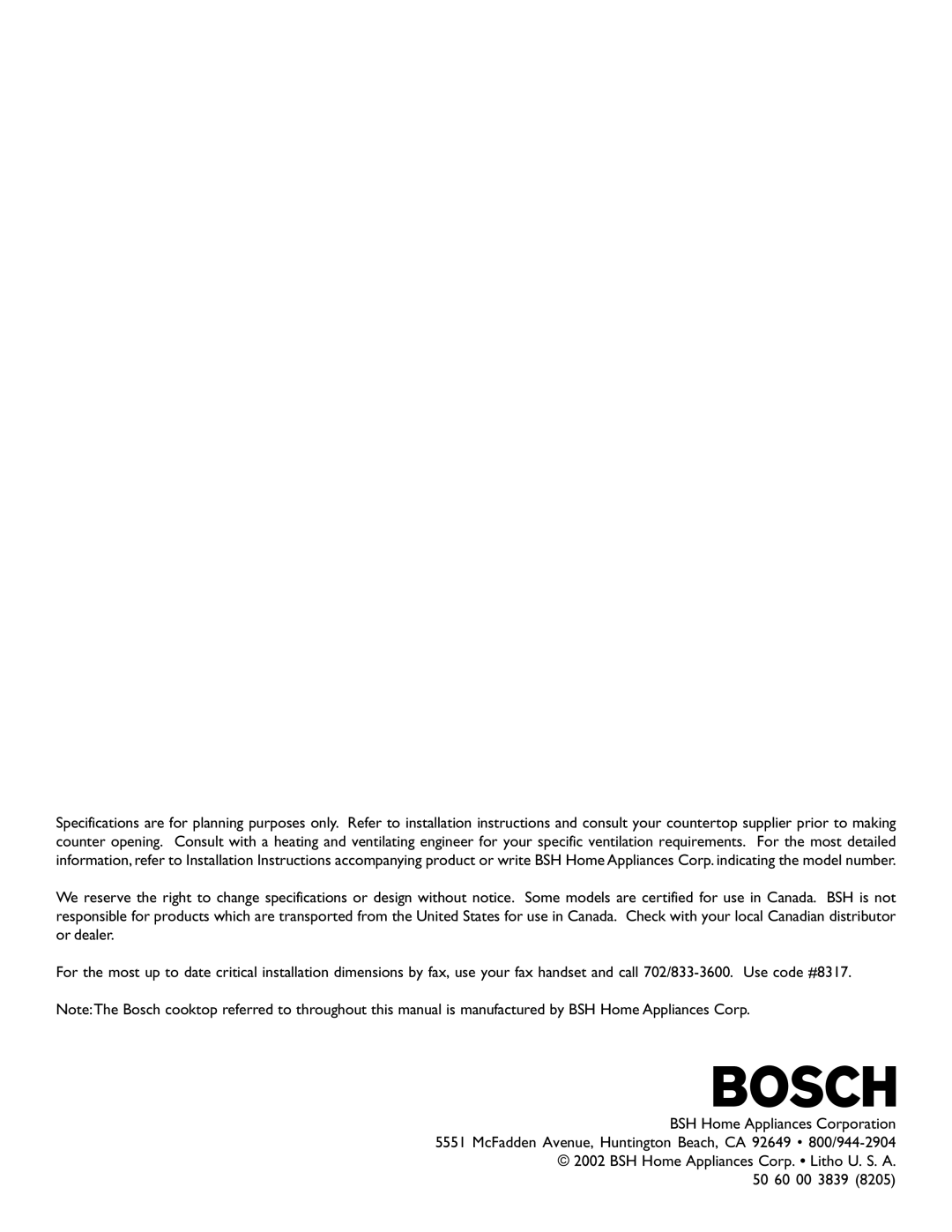 Bosch Appliances NES 930 UC, NES 730 UC, 98, Cooktop installation instructions 