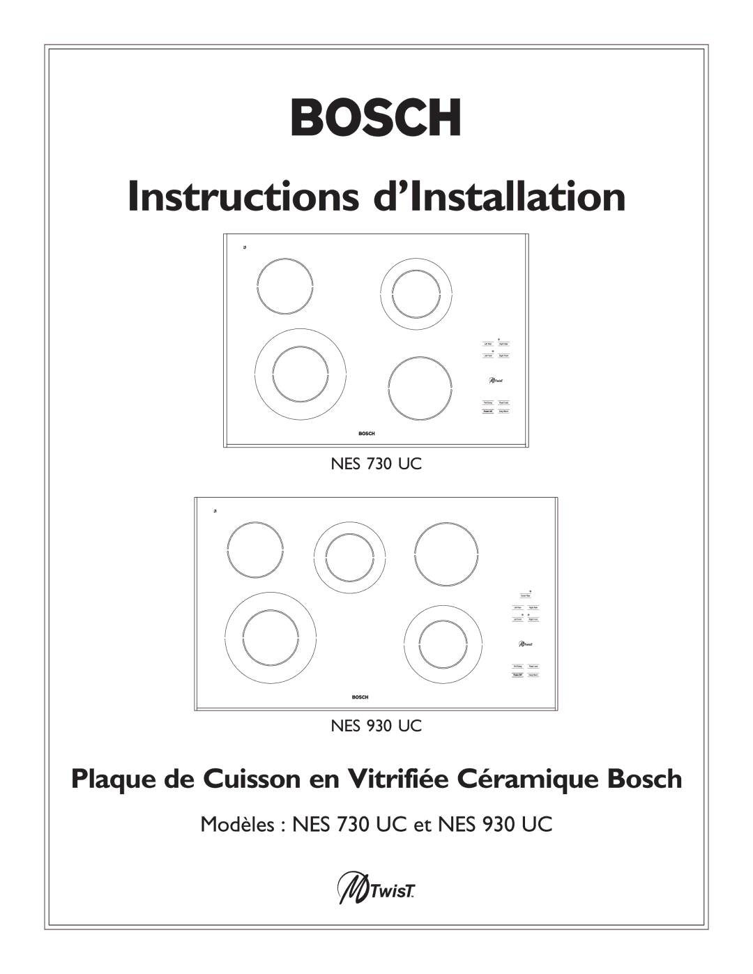 Bosch Appliances NES 730 UC, NES 930 UC, 98, Cooktop installation instructions Instructions d’Installation 