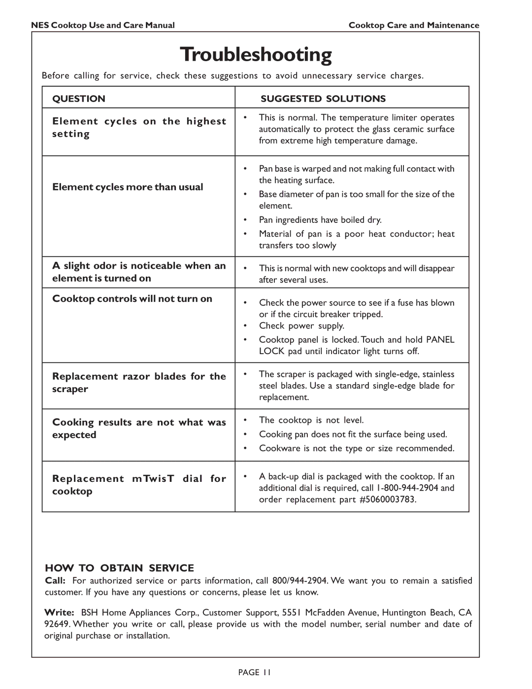 Bosch Appliances NES 730 UC, NES 930 UC manual Troubleshooting, HOW to Obtain Service 