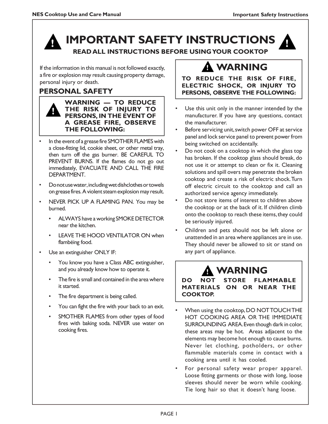 Bosch Appliances NES 730 UC manual Read ALL Instructions Before Usingyour Cooktop, Risk of Injury to, PERSONS, in the Event 