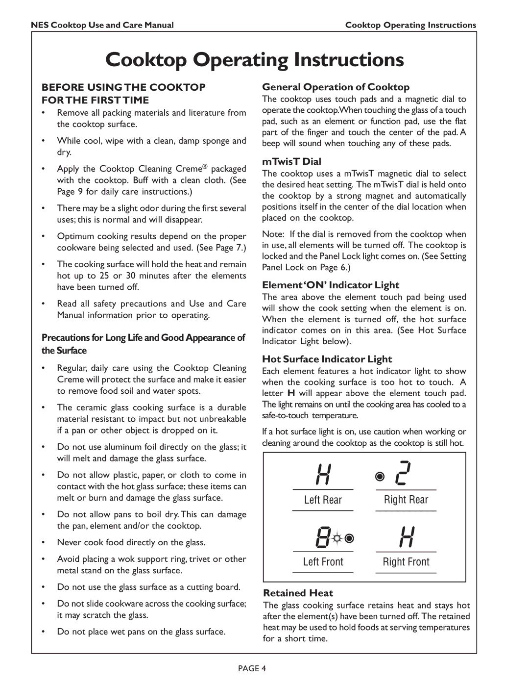 Bosch Appliances NES 930 UC, NES 730 UC manual Cooktop Operating Instructions, Before Using the Cooktop for the First Time 