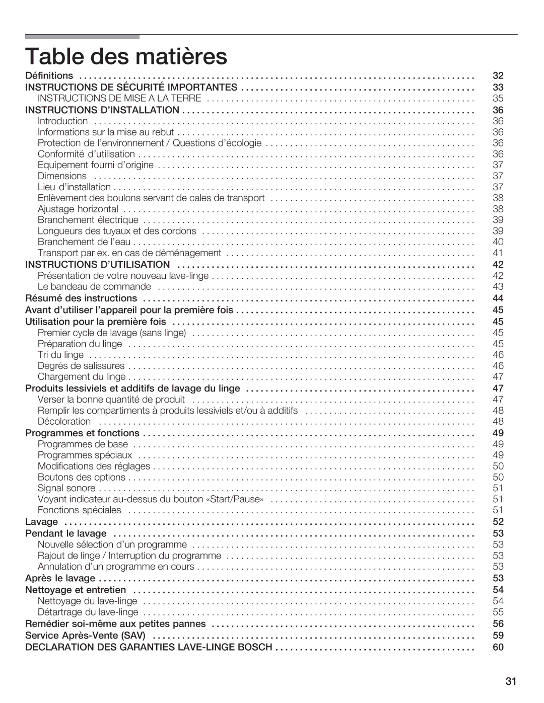 Bosch Appliances Nexxt DLX manual Instructions Dinstallation, Instructions Dutilisation, Présentation De votre nouveau 