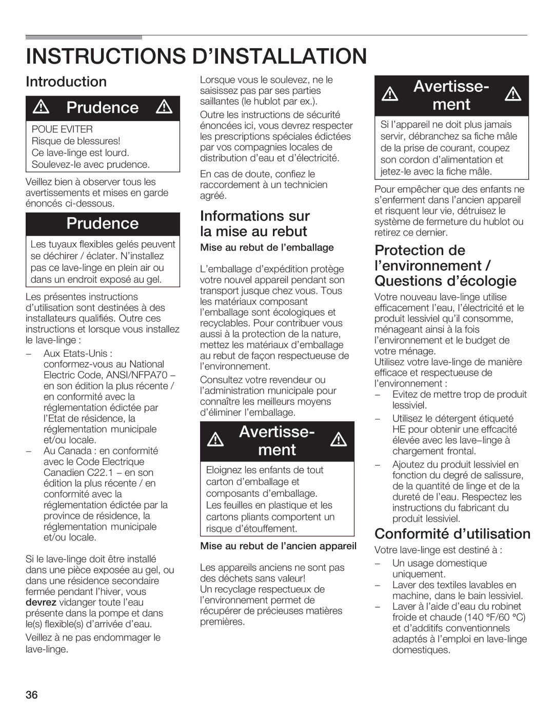 Bosch Appliances Nexxt DLX manual Instructions, Dinstallation 