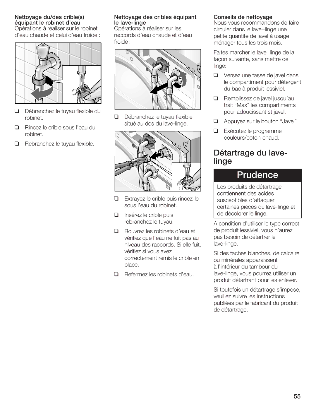 Bosch Appliances Nexxt DLX manual Détartrage du lave linge 