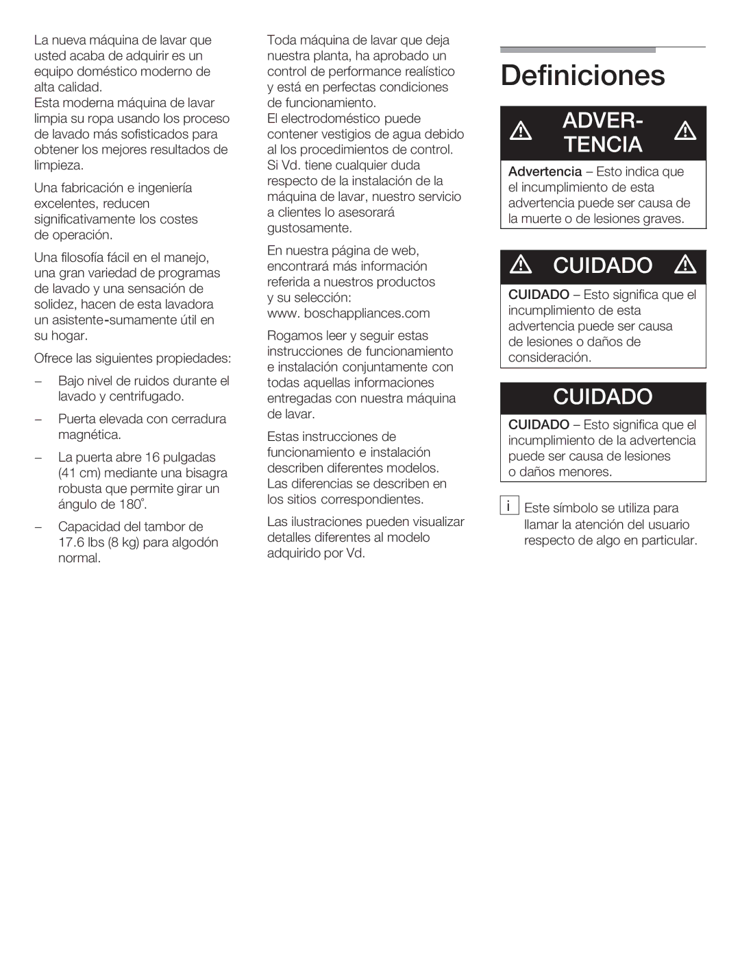 Bosch Appliances Nexxt DLX manual Definiciones 