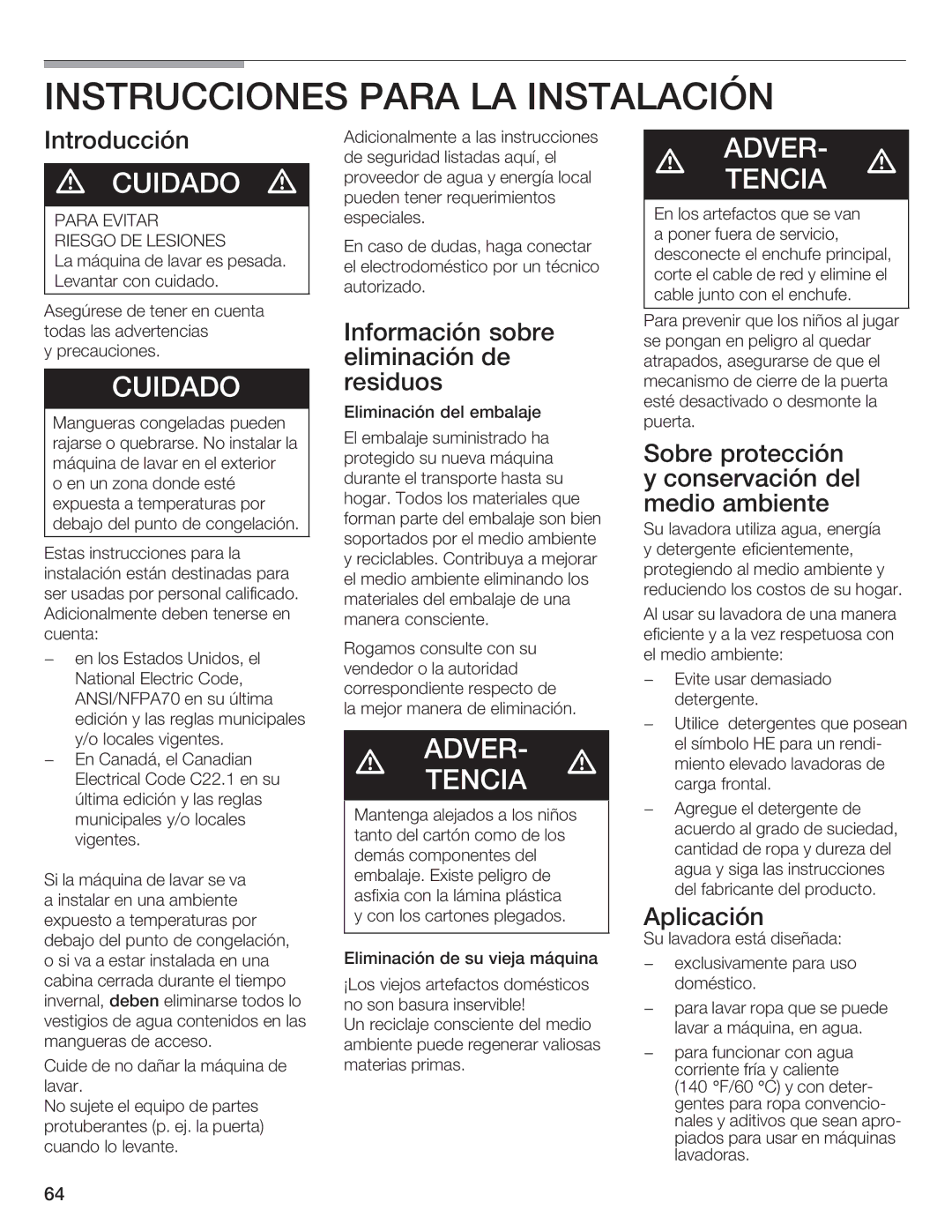 Bosch Appliances Nexxt DLX manual Instrucciones Para LA Instalación 