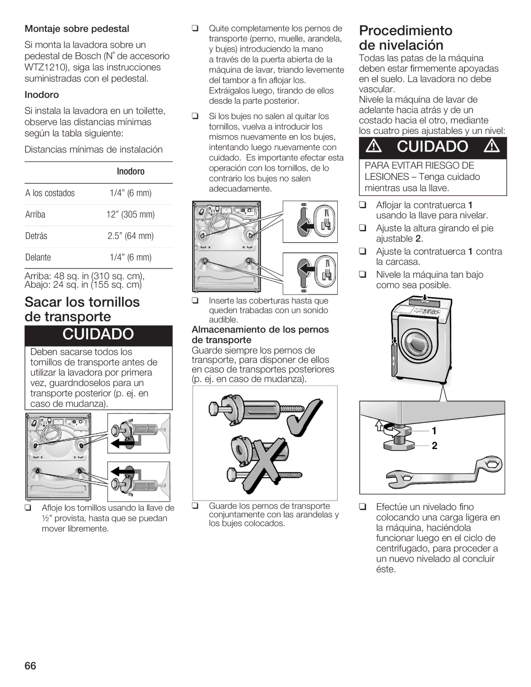 Bosch Appliances Nexxt DLX manual Denivelación, Para Evitar Riesgo DE 