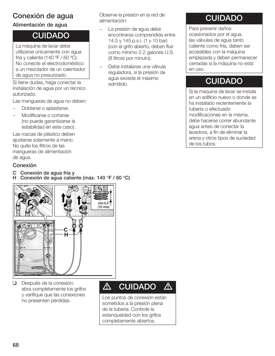 Bosch Appliances Nexxt DLX manual Conexión Agua, Alimentación Agua 