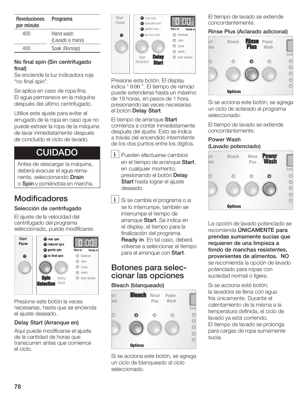 Bosch Appliances Nexxt DLX manual Modificadores, Botones Para Selec2, Cionar Las Opciones 