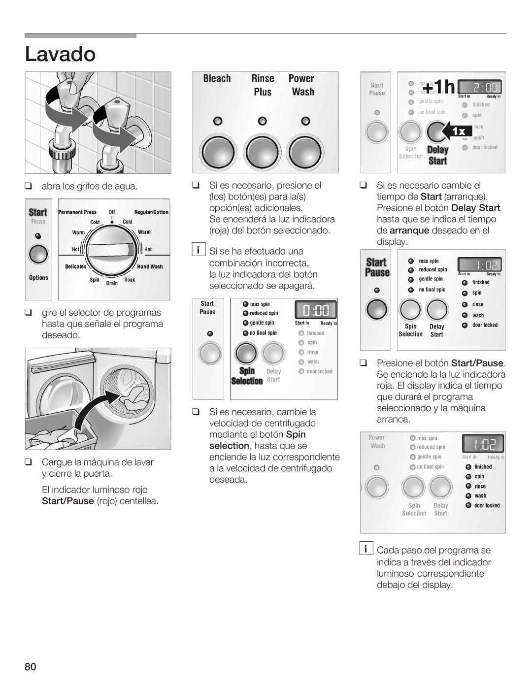 Bosch Appliances Nexxt DLX manual Lavado, Roja del Botón seleccionado De arranque deseado en Display 