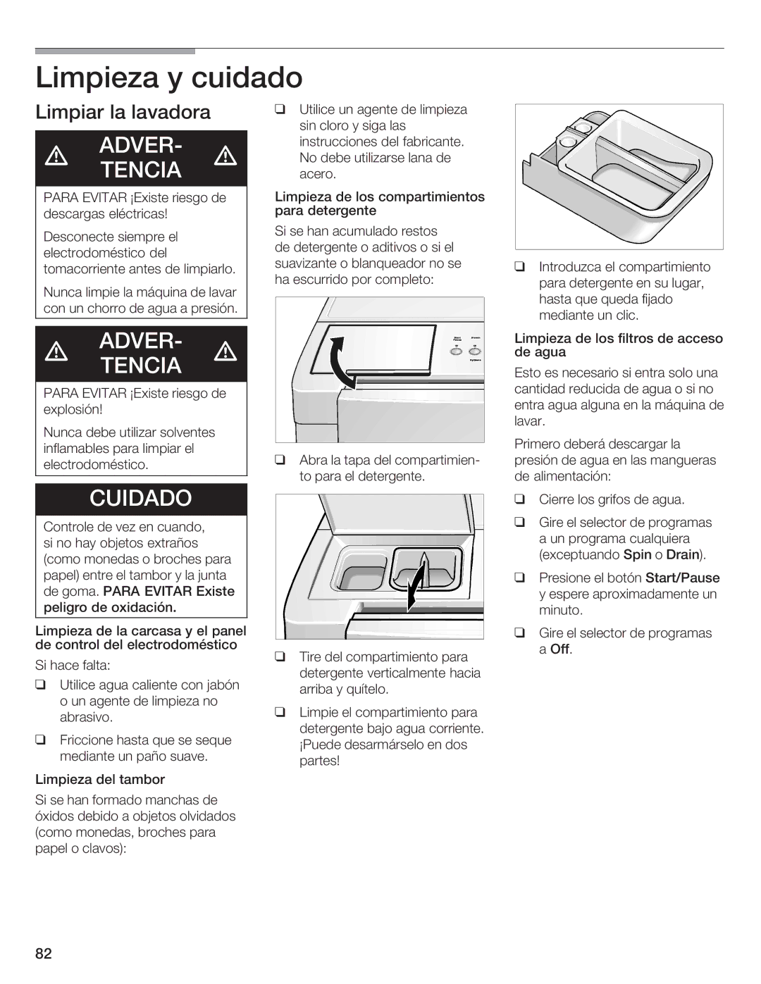 Bosch Appliances Nexxt DLX manual Limpieza y cuidado, Limpiar la lavadora 