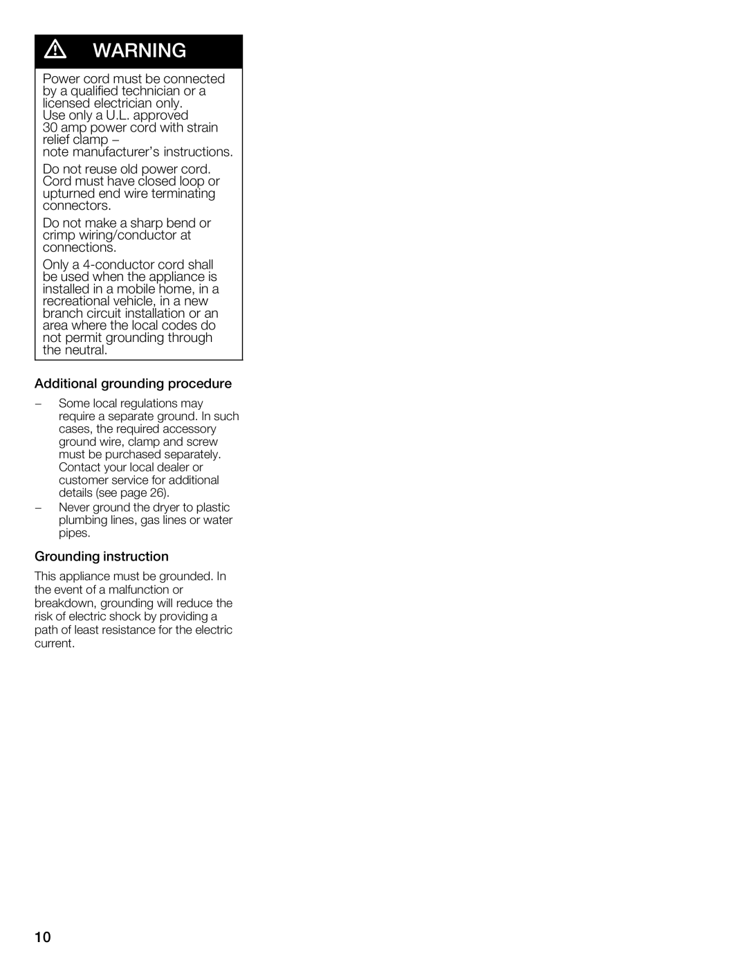 Bosch Appliances Nexxt Series manual Grounding instruction 