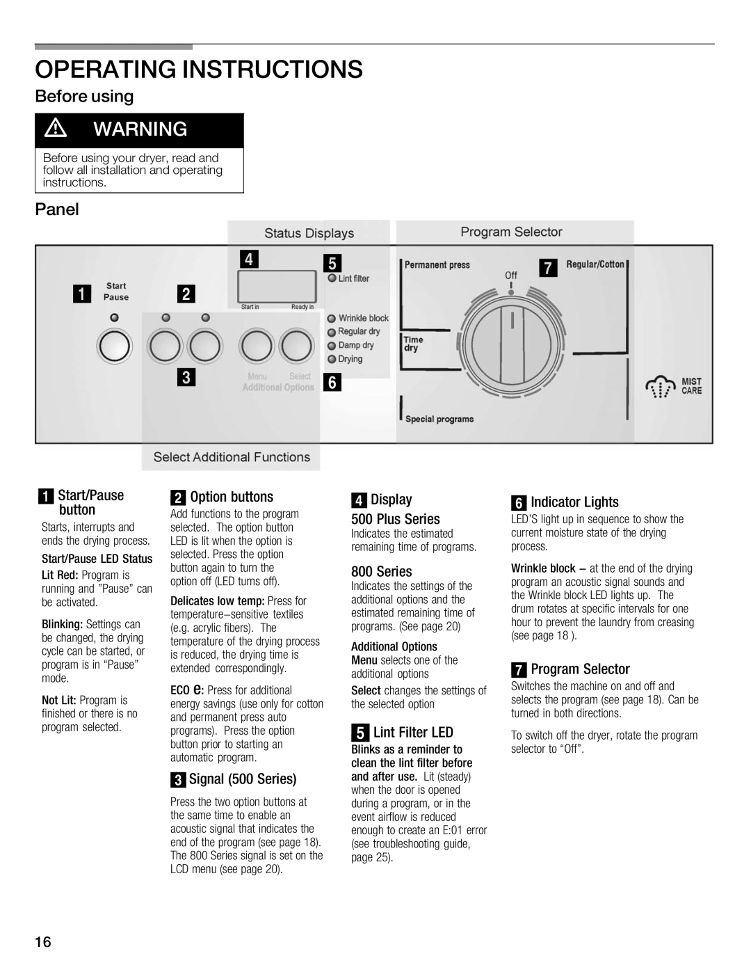 Bosch Appliances Nexxt Series manual Operating Instructions, Before using, Filter, Led, Lcd 