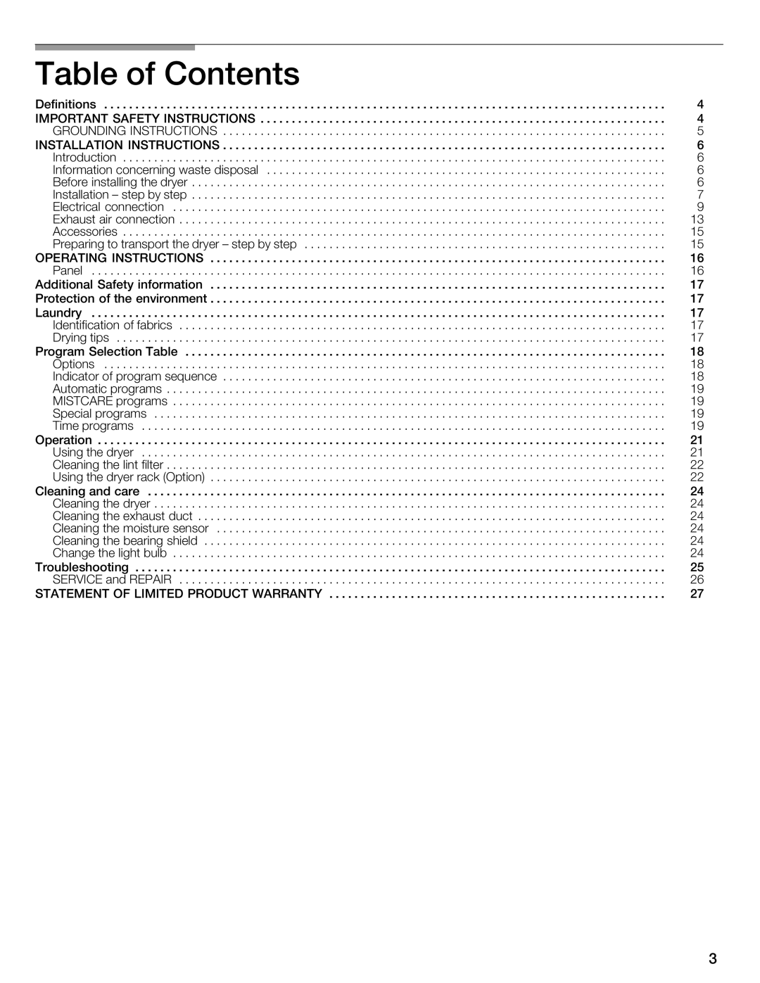 Bosch Appliances Nexxt Series manual Contents 