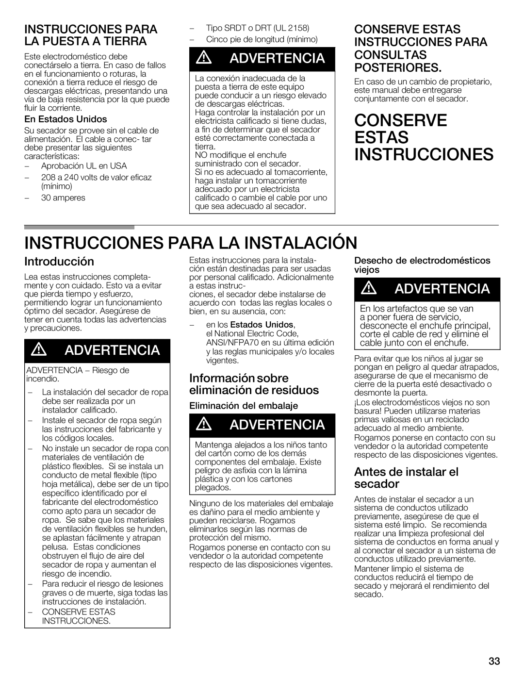 Bosch Appliances Nexxt Series manual Conserve, Instrucciones Para 