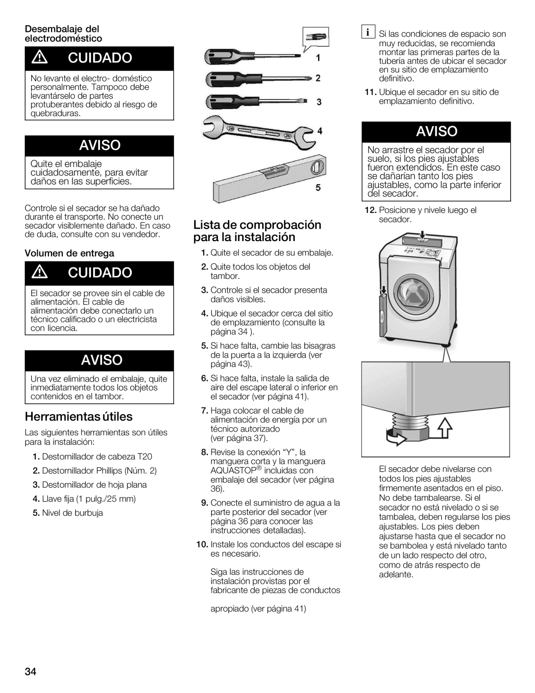 Bosch Appliances Nexxt Series manual Herramientas útiles, Desembalaje del electrodoméstico, Volumen De entrega 