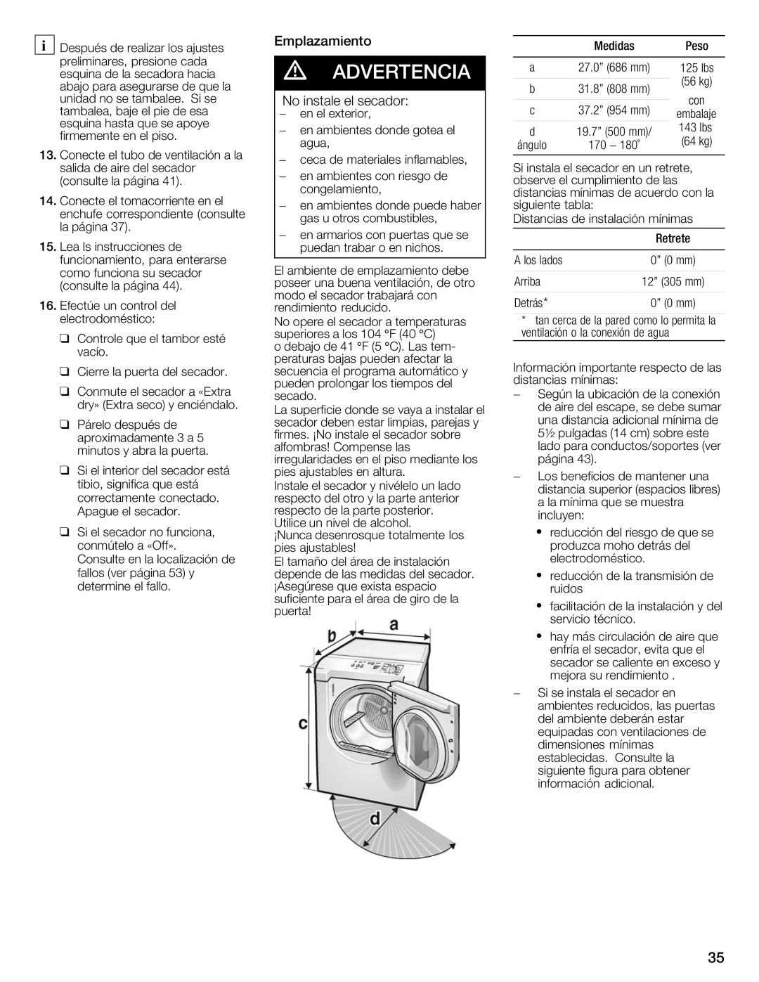 Bosch Appliances Nexxt Series manual Emplazamiento, Instale Secador 