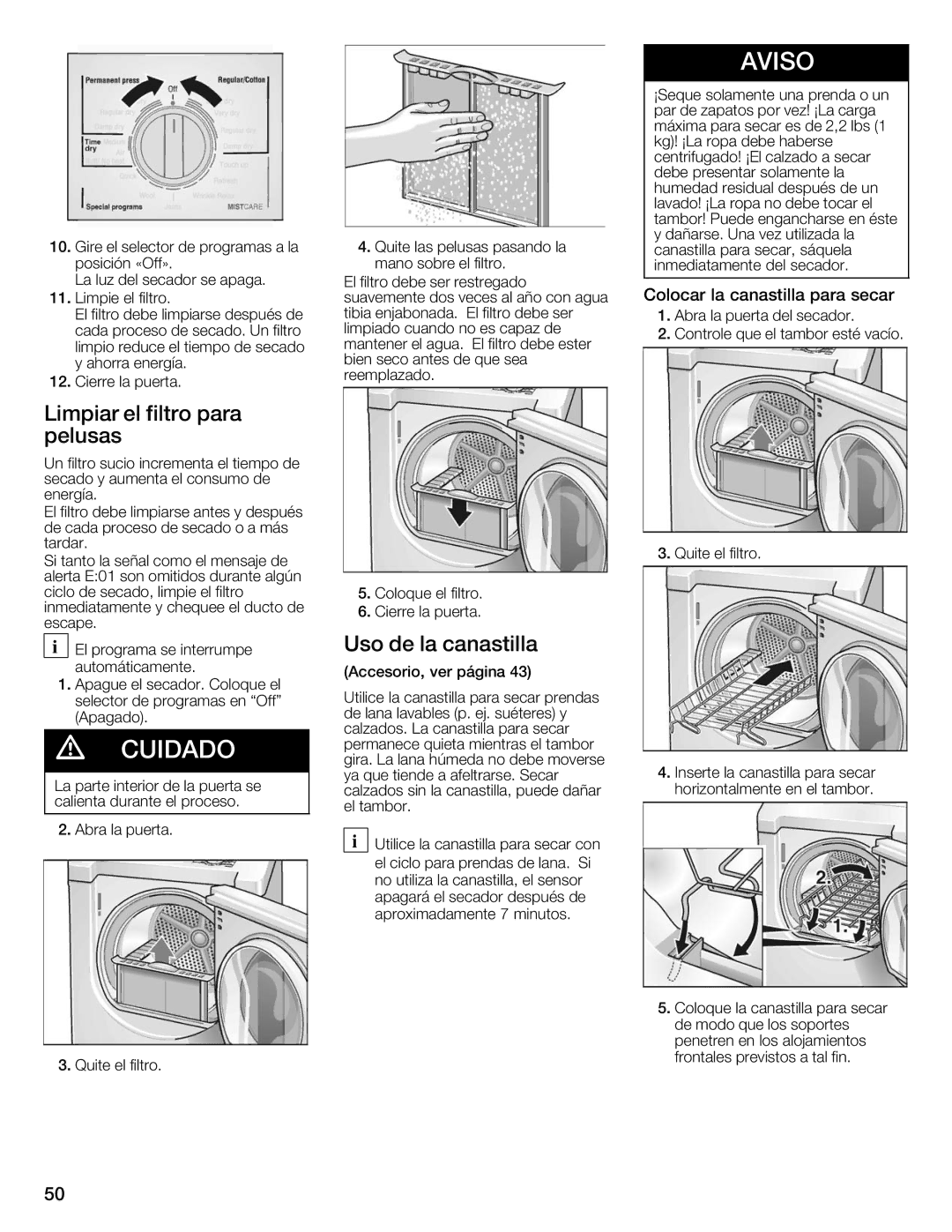 Bosch Appliances Nexxt Series manual Uso Canastilla, Canastilla Para Secar 