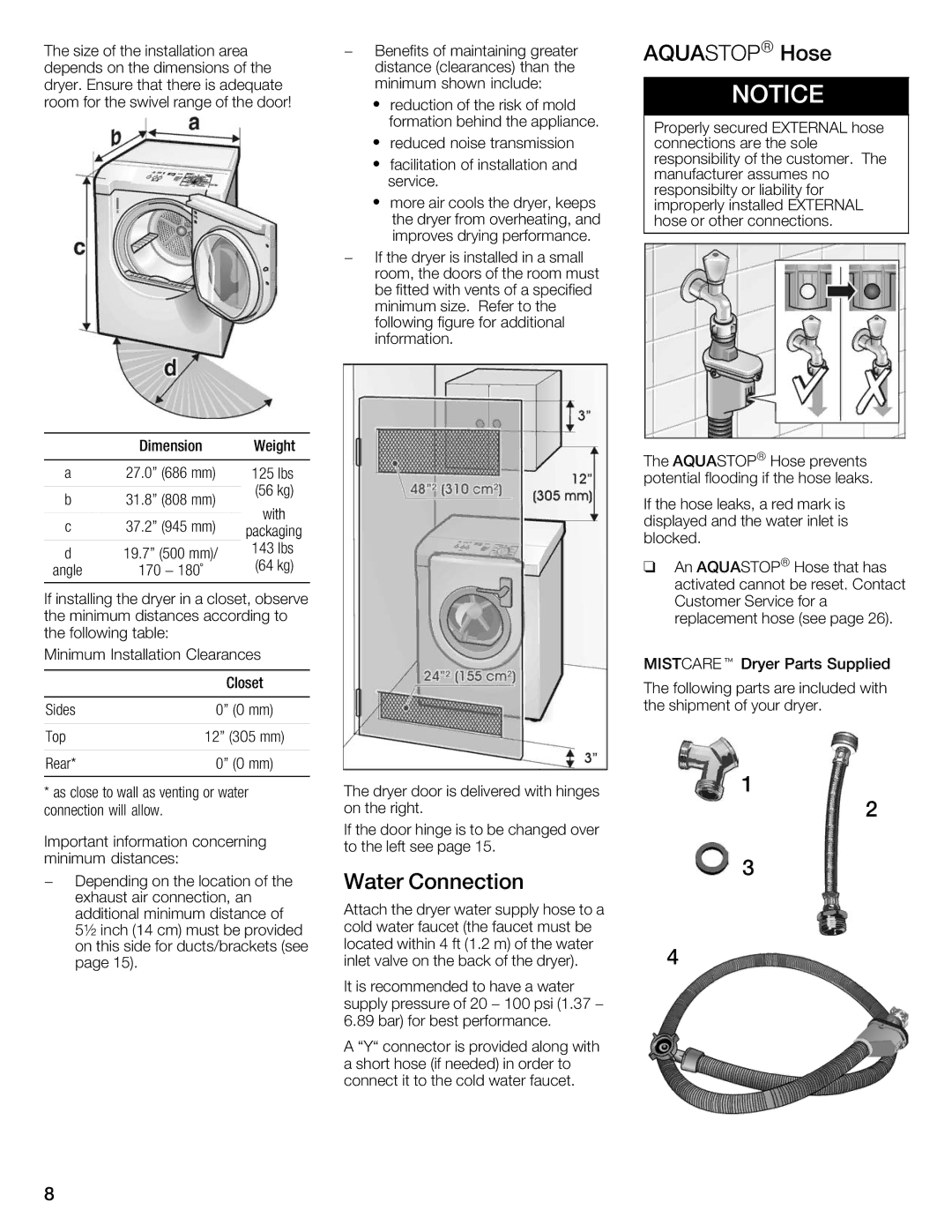 Bosch Appliances Nexxt Series manual AQUASTOP Hose, Water Connection, External 