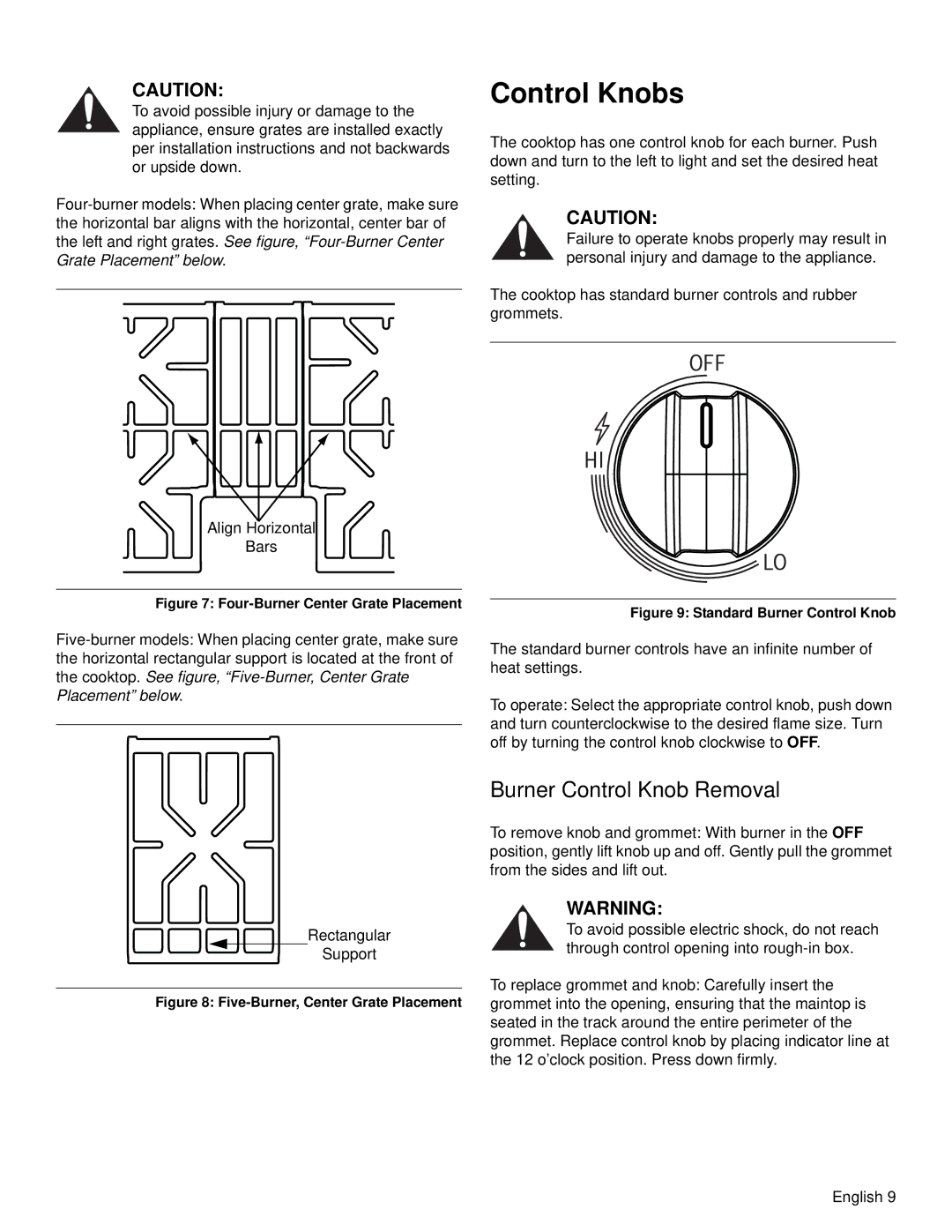 Bosch Appliances NGM manual Control Knobs, Burner Control Knob Removal 